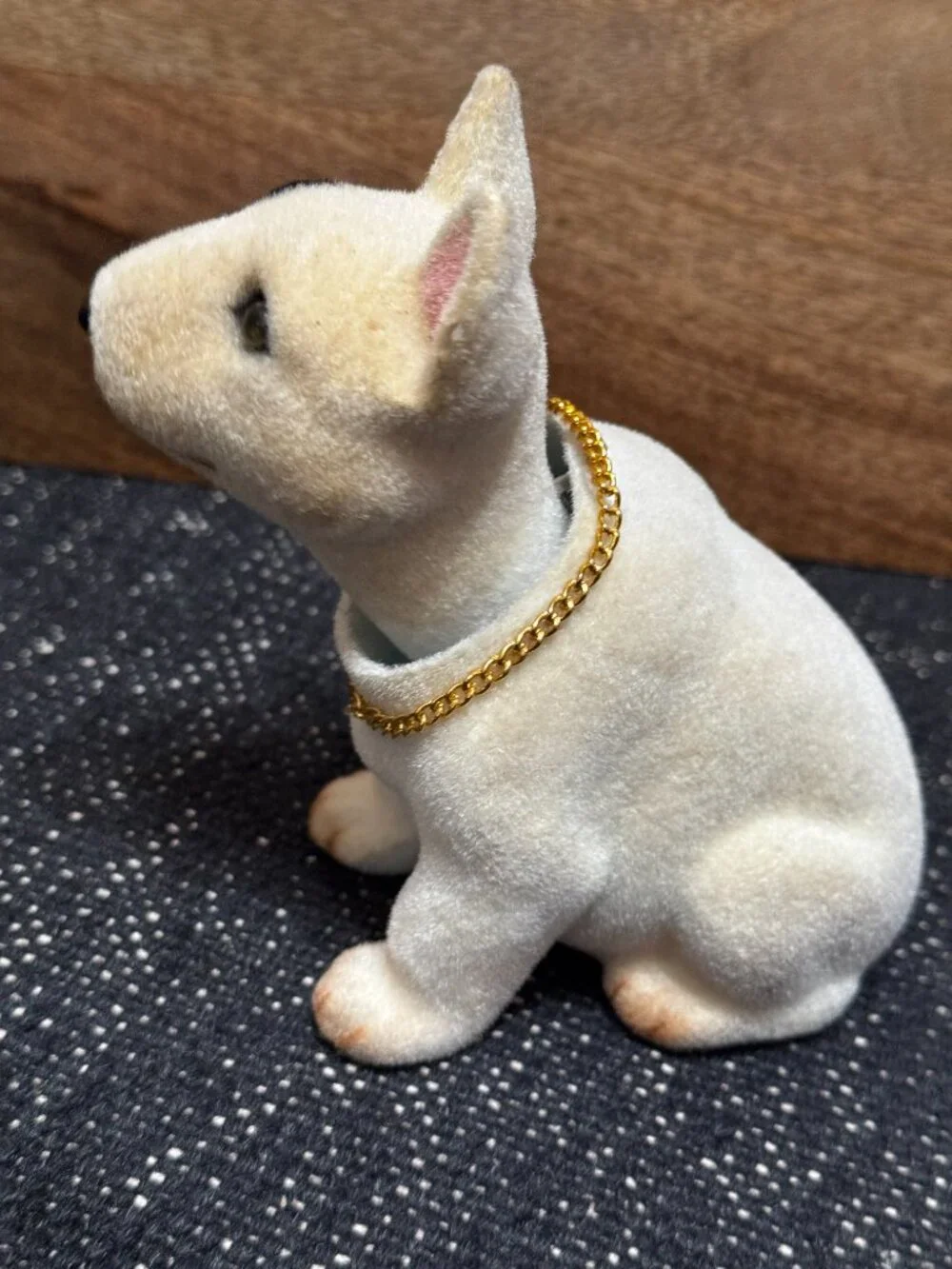 English Bull Terrier Nodder Bobble Dog Flocked Figurine, Vintage Circa 1980-90s